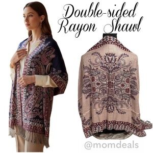 Elegant Large Shawl Wrap Double-sided Super Soft Quality Rayon Silver Blue Pink